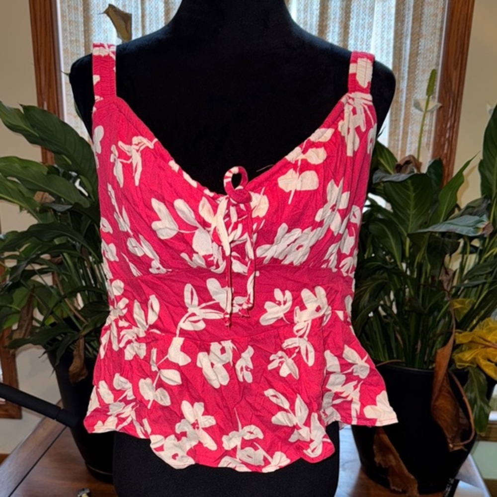 URBAN Romantics Peplum Tie Front Pink Tank Top
